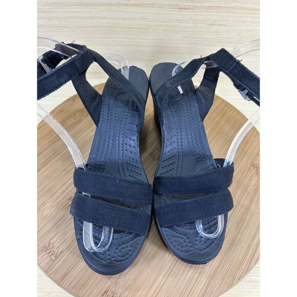 Crocs Leigh II Black Ankle Strap Wedge Sandals Womens Size 7 - Picture 5 of 7